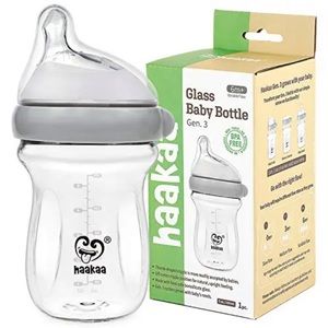 Haakaa Natural Glass Baby Bottles for Baby Feeding Anti-Colic Wide Neck BPA Free